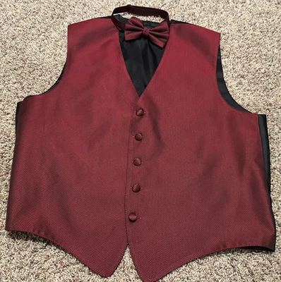 Mel Howard New York Vest Bow Tie Mens M Red Waistcoat 5 Fabric-Covered Buttons - Image 1 of 4