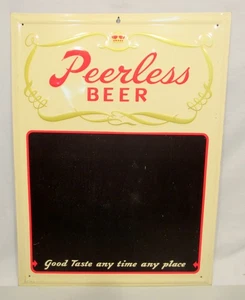 VINTAGE 1950S PEERLESS EMBOSSED BEER TIN CHALKBOARD DESIGN VG COND S (EZS003488) - Picture 1 of 5