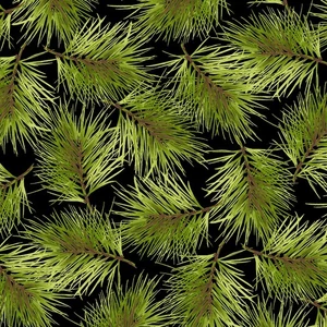 Almost 2 Yards Maywood Studio Poinsettia & Pine Fresh Pine Black Fabric  - Picture 1 of 2