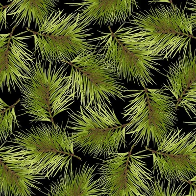 Almost 2 Yards Maywood Studio Poinsettia & Pine Fresh Pine Black Fabric  - Image 1 of 2