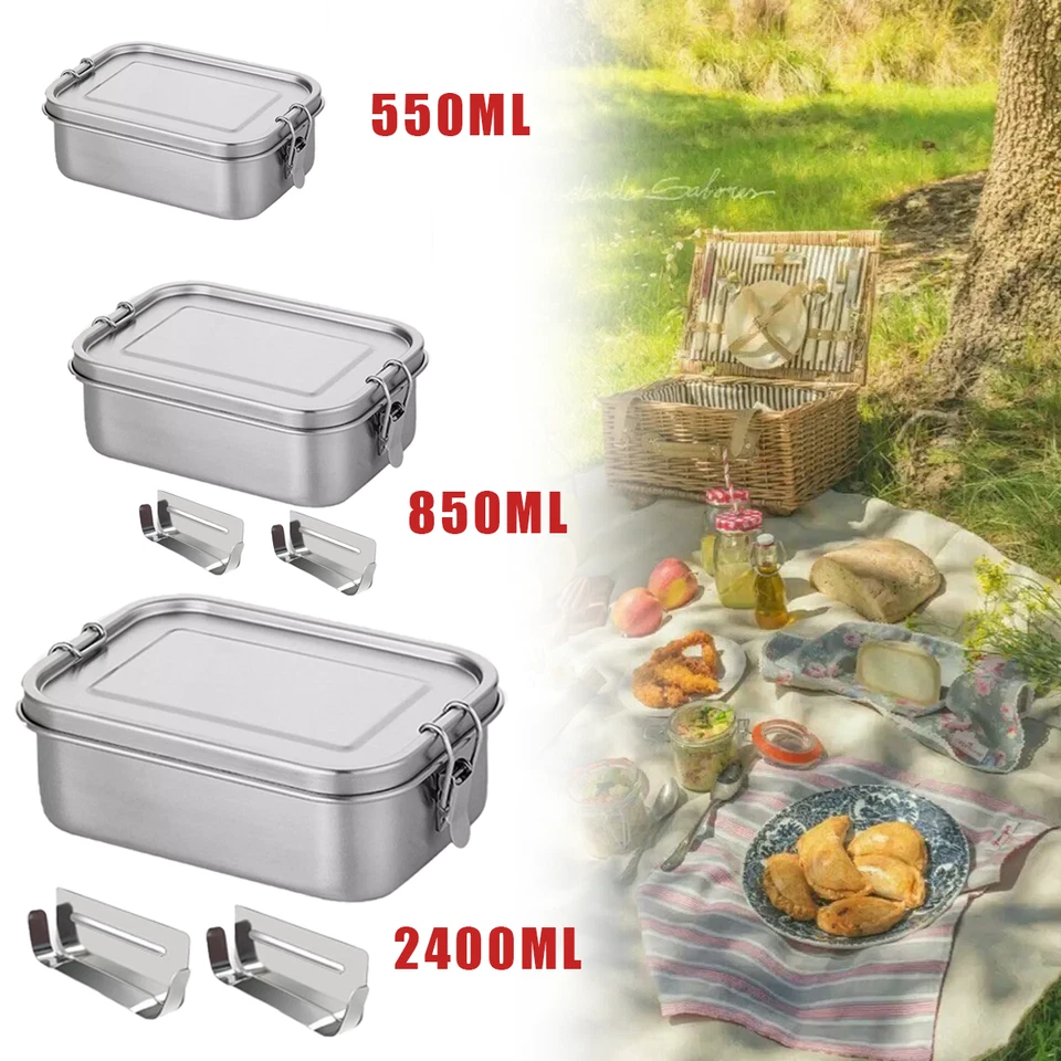 Lunchbox Brotdose Auslaufsicher Bento-Box Brotzeit-Dose aus Edelstahl mit Fächer - Bild 1 von 4