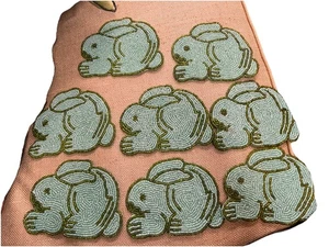 RLK By Leila’s Linen Hand Beaded Rabbit Coasters Green And Blue Made In India  - Picture 1 of 12
