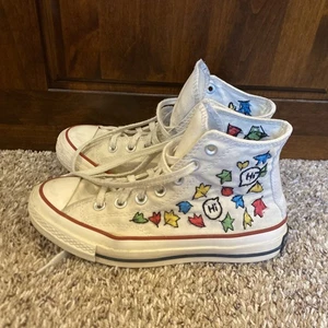 Converse All Star Platform High Top Sneakers Embroidered Women’s 7.5 White Fall - Picture 1 of 8