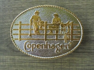 COPENHAGEN 2 - COWBOYS AUF ZAUN GÜRTELSCHNALLE 2-FARBIG FARBE GOLD AUF SILBER " NEU - Bild 1 von 3