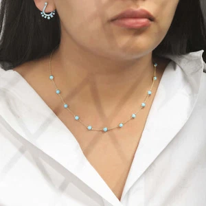 14K Gold 3,50 KT Türkis Dezember Geburtsstein Halskette Schmuck - Bild 1 von 5