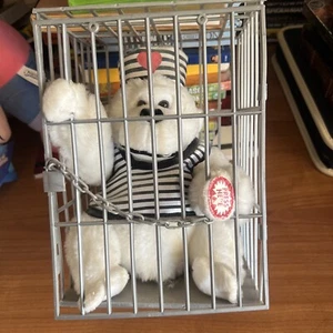 White Gorilla DanDee Plush In Cage Sings Rescue Me Singing Vintage Toy - Picture 1 of 9