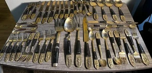 49 Antique Silverware Bronze Brass Rosewood Handle Flatware Siam Thailand SBF - Picture 1 of 18