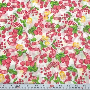 Vintage Fruits & Gingham Ribbons Unbranded Cotton Blend Fabric Remnant 15" x 45" - Picture 1 of 2