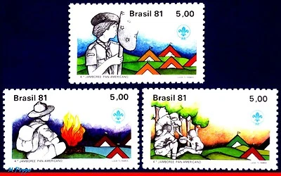 1730-32 BRASIL 1981 CUARTO JAMBOREE EXPLORADOR PANAMERICANO, SCOUTING, MI# 1810-12, MNH Foto 1 de 2