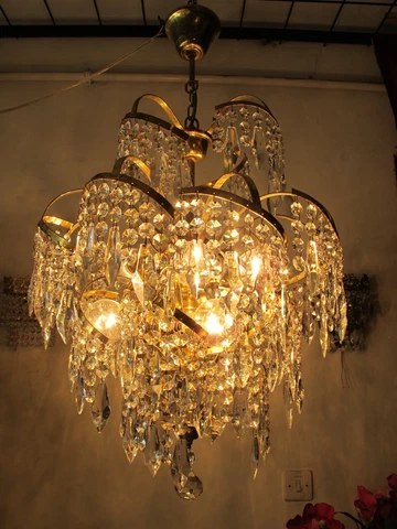 Antique Vintage French Palm style Crystal Elegant Chandelier 1960's 18in Cover