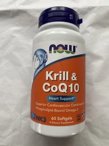 NOW Krill CoQ10 Phospholipid Bound Omega 3 Heart Support 60 Softgels - Picture 1 of 4