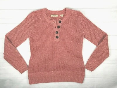 Suéter tejido con escote de 4 botones rojo jaspeado/rosa Natural Reflections para mujer talla S Foto 1 de 4