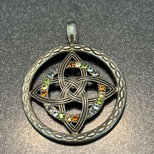 Celtic Compass Knot Pendant Necklace 925 Sterling Colors of Ireland Gemstones Gd