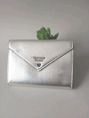  Victoria's Secret Metálico Plateado 3 Tarjeteros Bolsa Sobre Cartera Moderno  Foto 1 de 4