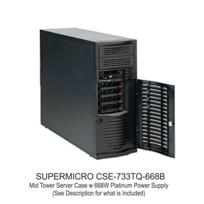 Supermicro CSE-733TQ-668B Mid-Tower ATX eATX mATX Front IO HDD USB 668W 80+ PSU - Image 1 of 2