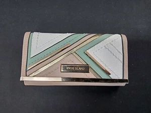 River Island Wallet Tan/White /Mint Purse Gold Card Slot Zip Pocket Fold Out - Picture 1 of 8