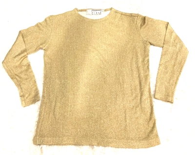VTG 90s GOLD METALLIC KNIT TOP Thin Sweater LAYERING Boho Lux DISCO KENAR S M - Image 1 of 4