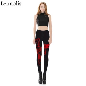 WOMEN'S 3 D PRINTED DARK RED GUN GOTHIC PLUS SIZE YOGA PARTY SPORT LEGGINGS - Picture 1 of 7