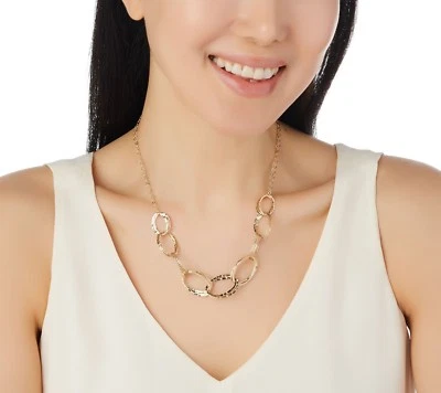 Adjustable Hammered Oval Link Chain Necklace Real 14K Yellow Gold QVC 18" ~ 20" - Image 1 of 3