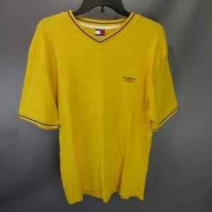 Tommy Jeans Vintage Hilfiger Ribbed V-Neck T-Shirt Men's Size XL Yellow Y2K - Picture 1 of 10