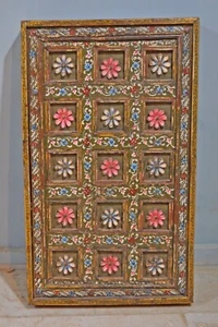 Antique Teak Wood Ceiling Panel Original Old Fine Floral Carved Rustic Painted - Picture 1 of 8