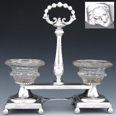 Antique French Sterling Silver Double Open Salt Or Sweetmeat Caddy, 1834 - 1847 • 574.44$
