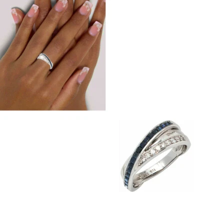 Damen Ring 585 echt Weißgold Diamanten Edelsteine Saphire blau 14 Karat 54 56 58 - Bild 1 von 4