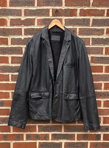 All Saints Mens BARTON Leather Blazer Jacket XL Biker Bomber Suede B143 Black - Picture 1 of 8