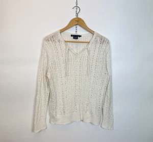 Suéter para mujer Polo Ralph Lauren tejido a mano de lino algodón talla L vintage raro - Imagen 1 de 10