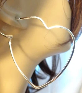 PENDIENTES ARO CORAZÓN ABIERTO TONO ORO O PLATA AROS CORAZÓN FINO SIMPLE 2,25 PULGADAS - Imagen 1 de 6