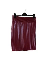 Grace Karin faux leather skirt L(14?) see details back slit in wine red NWOT - Picture 1 of 6
