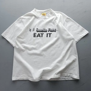 Vintage 1980s If It Smells Fishy Eat It Funny White T-shirt Stedman XL - Picture 1 of 9