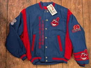 Giacca da baseball nuova con etichette vintage noce moscata Cleveland Indians lana taglia L Campri Chief Wahoo NOS - Foto 1 di 12