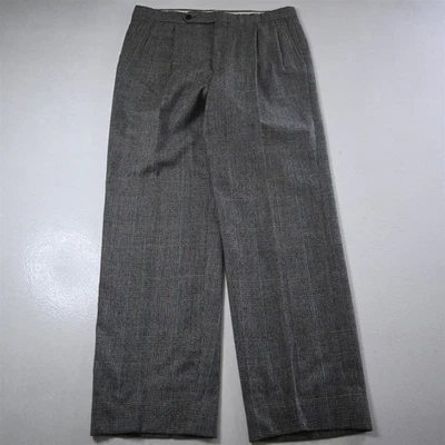 Pantalones de vestir plisados de lana de franela a cuadros grises 33x32 a medida de colección Foto 1 de 4