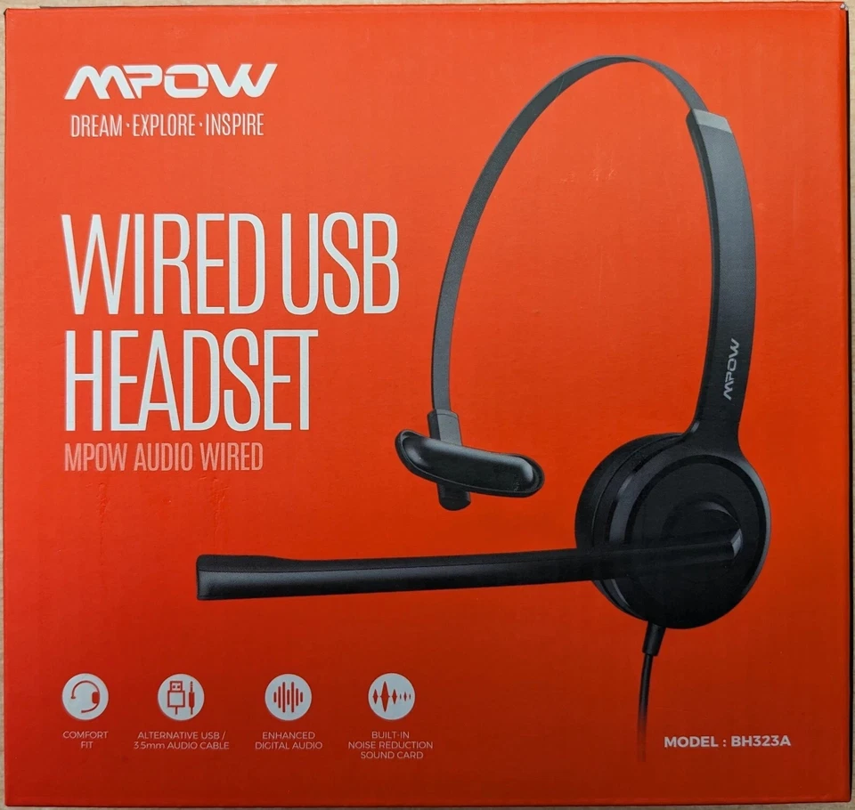 MPOW Wired USB Mono Headset - Black (BH323A) - Image 1 of 1