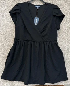 Modcloth Womens Black Cap Sleeve V-Neck Mini Dress Stretch Size 1X NEW NWT USA - Picture 1 of 15