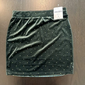Forever 21 Velvet Mini Skirt Small Green Gold Studded Bodycon Party NWT - Picture 1 of 11