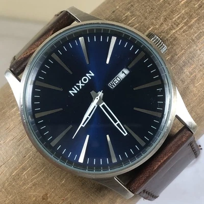 Nixon Sentry Men Dress Day Date Leather Strap Quartz Analog 42mm Watch 7 1/2" - Image 1 of 4