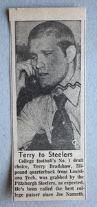 Terry Bradshaw No. 1 Borrador Elección Vintage 1970 Periódico Impresión Anuncio Recorte - Imagen 1 de 4