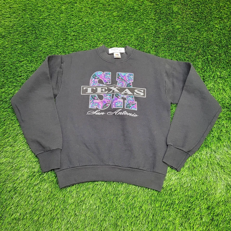 Vintage 90s San-Antonio Texas Sweatshirt Womens Medium 19x23 Black - Image 1 of 4