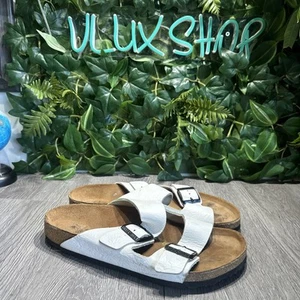 Birkenstock  Arizona Birko-Flor Sandal Shoes Womens 10 EU 41 Mens 8 WhiteStraps - Picture 1 of 8