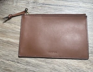 Fossil Brown Zipper Hand Bag Pouch - Picture 1 of 5