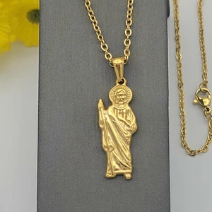 Collar y collar de cadena Saint Jude color oro de 24 K de acero inoxidable. San Judas - Imagen 1 de 5