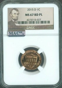 2015 D LINCOLN SHIELD CENT NGC MS 67 RD PL MAC SPOTLESS Quality✔️ - Picture 1 of 2