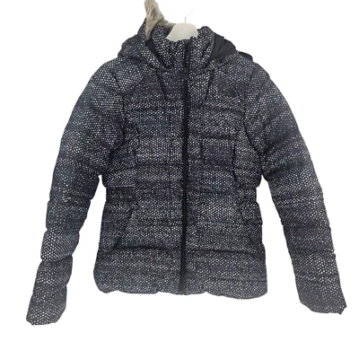 Chaqueta acolchada The North Face negra blanca lunares plumón de ganso cremallera sudadera con capucha talla M Foto 1 de 4