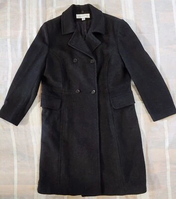 De Colección Liz Claiborne Largo Negro 100% Lana Forrado Guisante Abrigo Chaqueta de Invierno Para Mujer Talla 16 Foto 1 de 4