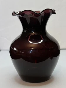 Dark Amethyst Glass Bud Vase With Ruffled Rim 4.5” - Picture 1 of 6