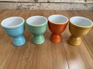 Set Of 4 Mid Century Modern Colorful Ceramic Double Egg Cups - Picture 1 of 12