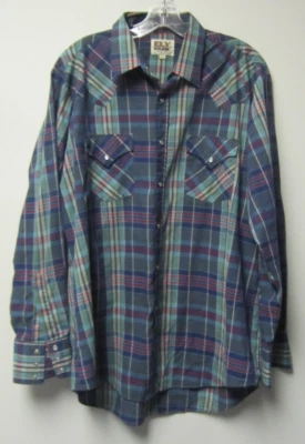 Camisa de manga larga Ely Cattleman Pearl Snap para hombre talla grande verde amarillo naranja Foto 1 de 3