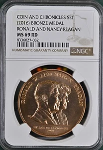 Coin and Chronicles Set 2016 Bronze Medal Ronald and Nancy Reagan NGC MS 69 RD - Picture 1 of 2